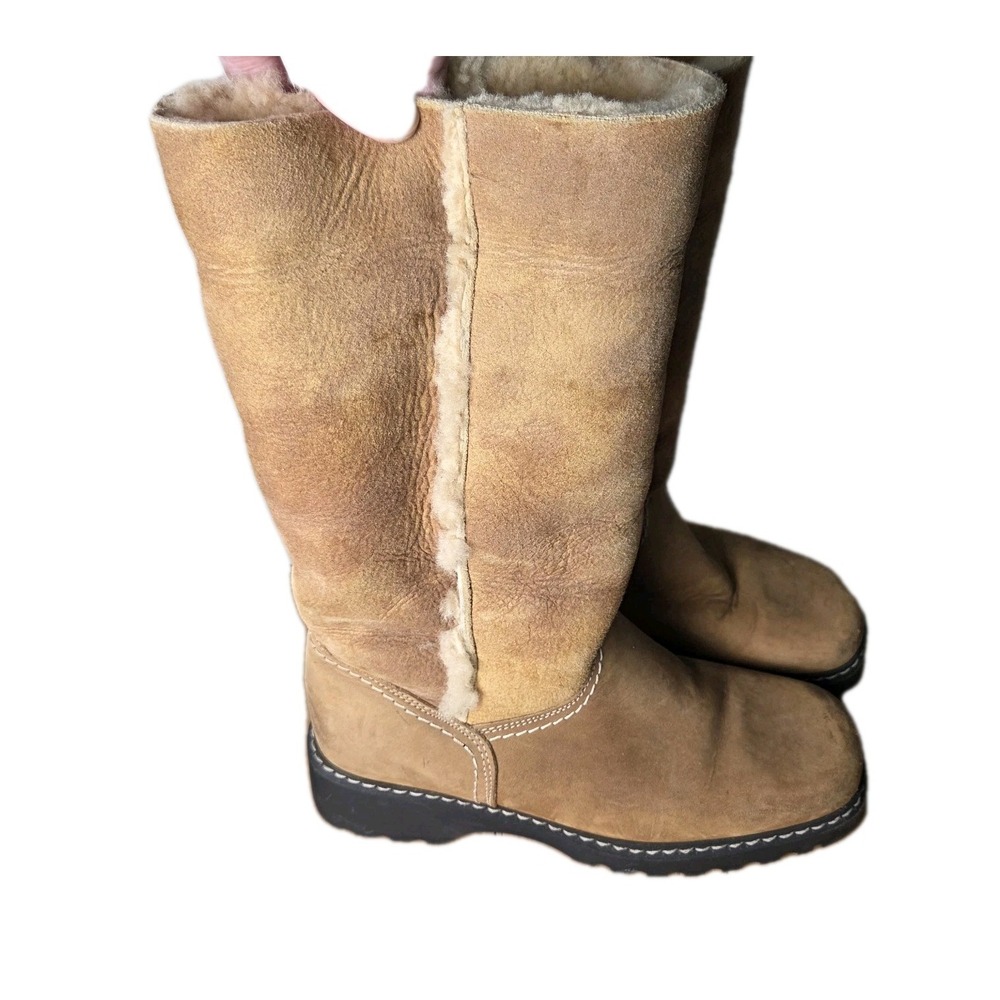 La Canadienne 8.5 Tan Shearling Lined Mid Calf Fold Over Winter Boots Waterproof